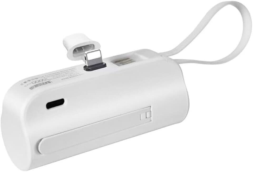 Portable Charger with Built-in Lightning Connector Compatible with iPhone - 100g Super Small, Lightweight Design, White