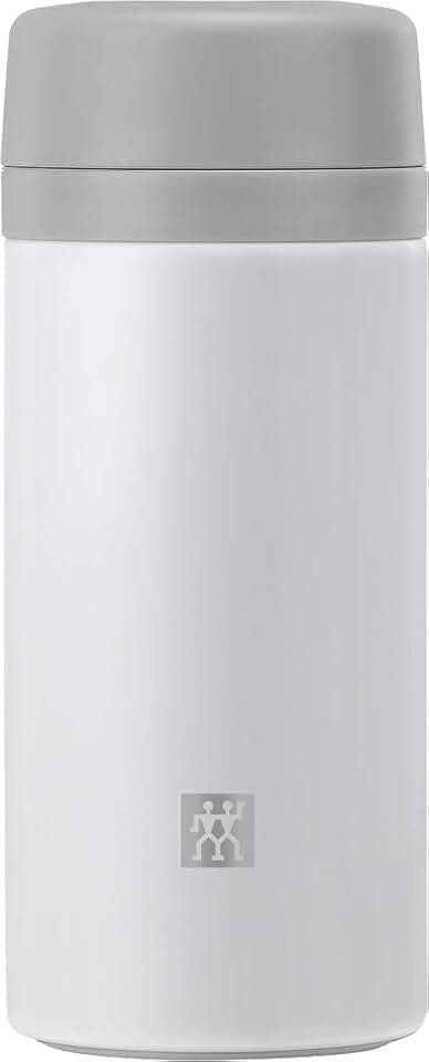 ZWILLING Thermo Thermoflasche, 420 ml, Integrierter Siebeinsatz, Isolierflasche für Tee & Infused Water, Edelstahl, Weiß