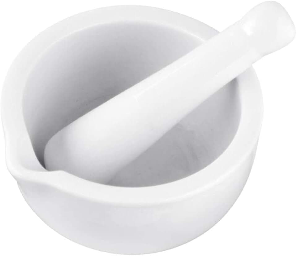 Fackelmann Porzellan Mörser & Stößel – Perfekt für frisch gemahlene Gewürze, Spülmaschinengeeignet, Ø 12cm, Weiß, Weiss/opulenter Garten