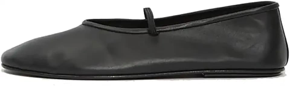 Women's Elastic Leather Ballet Flats Round-Toe Slim Strap Ballerina Shoes Comfortable Mary Jane Flat Shoe