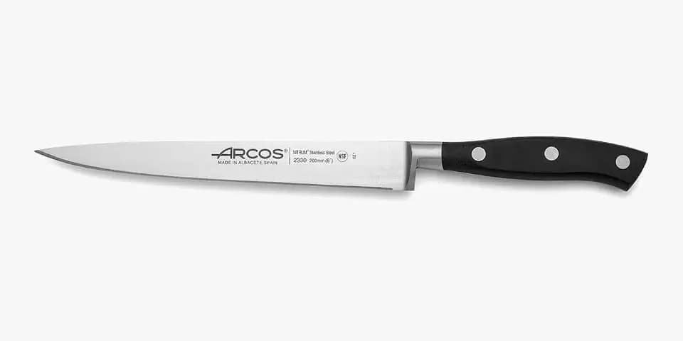 Arcos Filetiermesser mit Nitrum Edelstahlklinge 200 mm - Scharfes Messer für Fleisch und Fisch - Ergonomischer Griff aus Polyoxymethylen (POM) - Schwarz, Serie Riviera