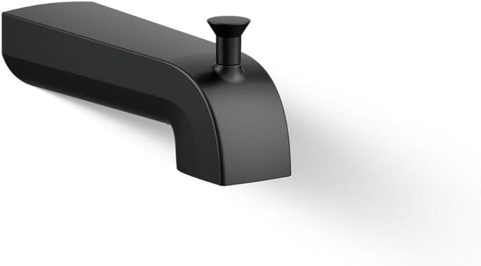 Kohler K-97089-BL Pitch Wall-Mount Diverter Bath Spout, Slip-Fit Connection, Sleek Design, Matte Black
