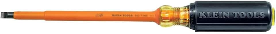 Klein Tools 602-7-INS Flathead Screwdriver, Made in USA, 5/16-Inch Cabinet Tip, Insulated, 7-Inch Shank