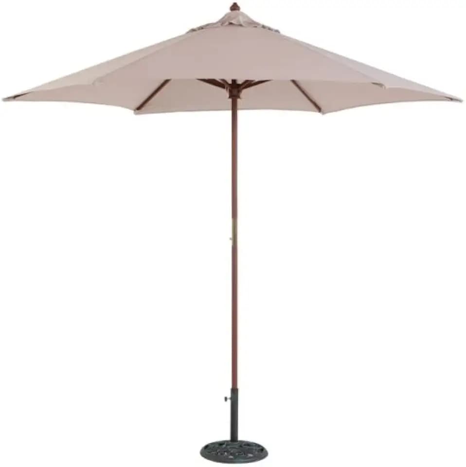 TropiShade 9 ft Wood Market Umbrella with Beige Polyester Cover