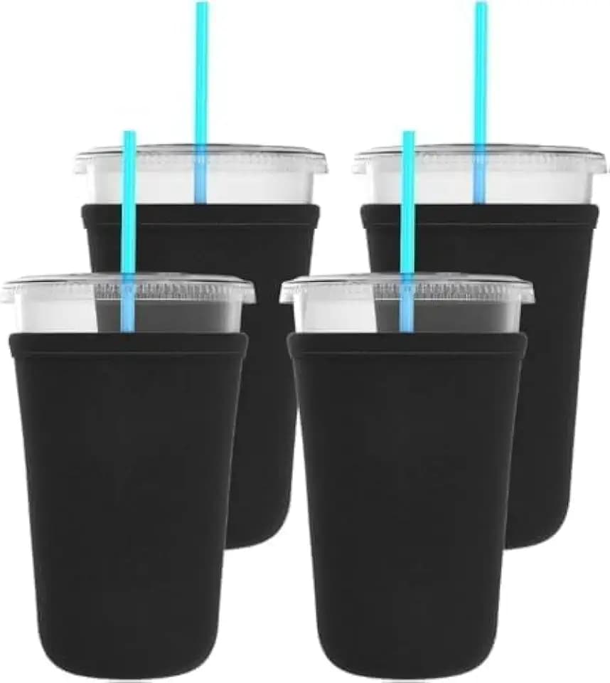 TahoeBay Iced Coffee Cup Sleeves, Medium 22-24 oz, 4-Pack, Black