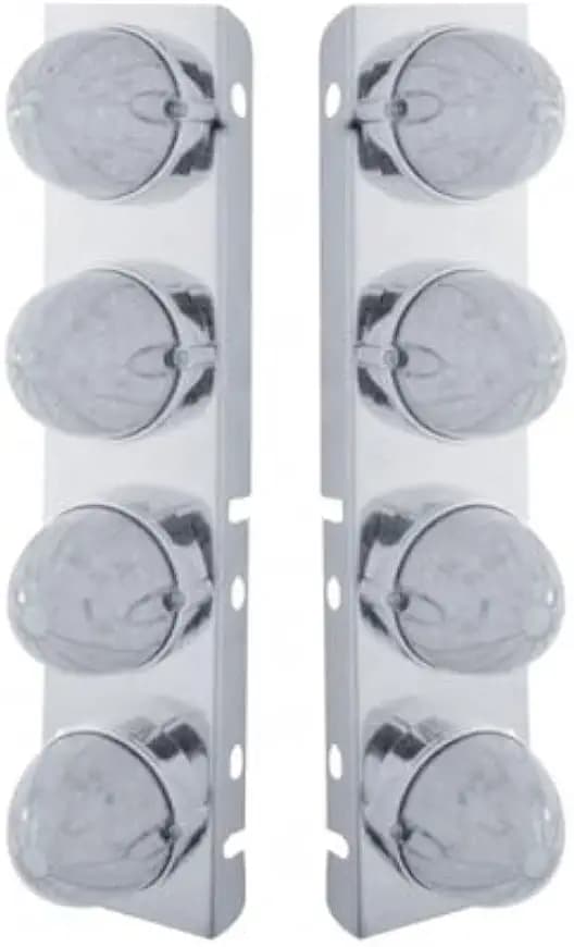 United Pacific 37991 Air Cleaner Light Bar, Front, Stainless Steel, with Bracket, Cab Light, Amber LED, Clear Lens, with Chrome Bezels, 19 LED Per Grakon 1000 Style Light, for Peterbilt Trucks