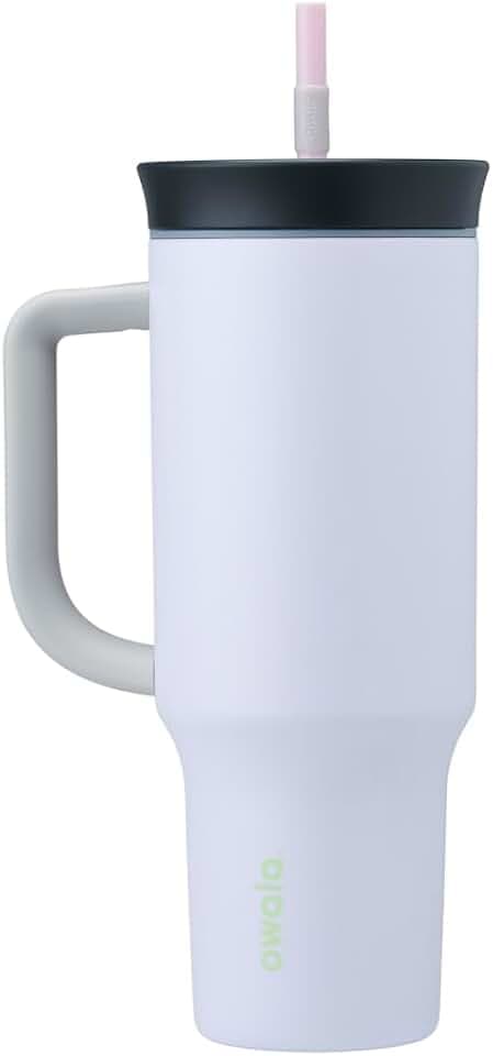 Owala Edelstahl Tumbler Thermobecher, 1.18 L – Isolierter Thermobecher mit Verschüttungssicherer Deckel, Strohhalm und Tragegriff, optimal fürs Auto und Reisen, Bunny Hop