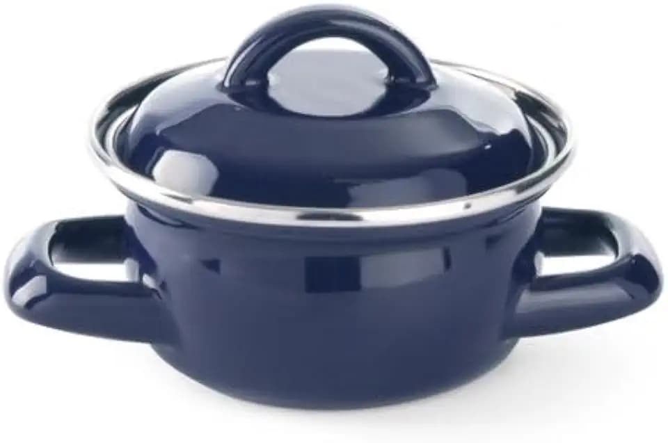 HENDI Mini-Cocotte, emailliert, mit Deckel, geflanschter Rand, geeignet für Gasherde, kleiner Suppentopf, kleiner Serviertopf, Schmortöpfchen, Saucentopf, 0,3L, ø115x(H)90mm, Edelstahl, Blau