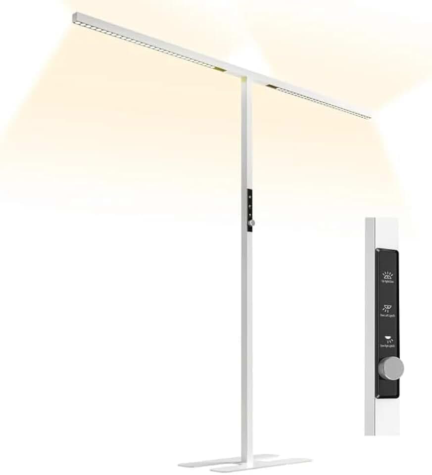 SOLLA LED Augenpflege Einstellbarer Doppelkopf Stehlampe Büro Tageslicht Upgrade, Bürolampe Stehlampe Uplight und Downlight, dimmbar, 30W+60W UGR≤16, Geeignet für Büros,Bibliotheken,Konferenzräume