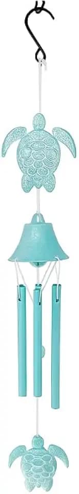 The Bridge Collection Coastal Blue Sea Turtle Wind Chime – Metal Wind Chime with Sea Turtle Accents – Nautical Beach House Patio and Porch Decor
