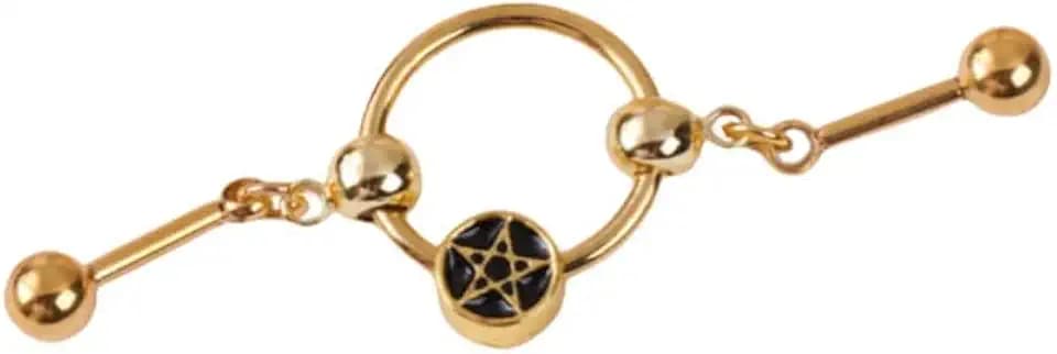 16G Detachable Star Ring Chained Industrial Barbell Earrings Gold Stainless Steel Chain Industrial Piercing Jewelry Cartilage Conch Helix Hoop Earrings Nose Septum Ring for Women Men