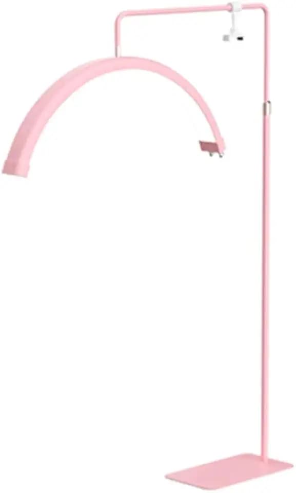 Half Moon Lash Light with Phone Holder for Filming & Content Creation | Dimmable LED Esthetician Light for Eyelash Techs - LED Floor Lash Lamp with Adjustable Height & Touch Control | Pink