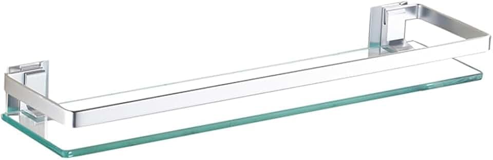 Glas Bad-Regal, Glasablage Wandregal 60 80cm Badezimmer Regal Badablage Ablageregal - mit Reling aus Chrom & 8mm Hartglas Badregal