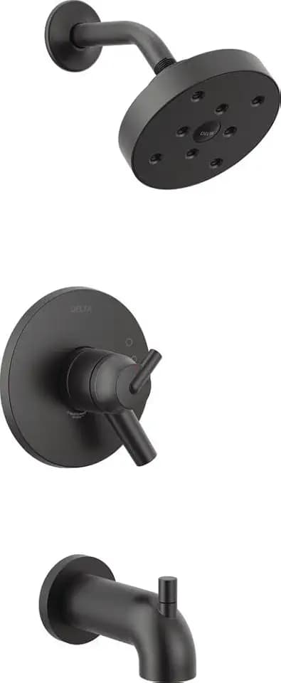 Delta Faucet Trinsic 17 Series Dual-Function Tub and Shower Trim Kit, Shower Faucet, Single-Spray H2Okinetic Shower Head, Matte Black T17459-BL (Valve Not Included)