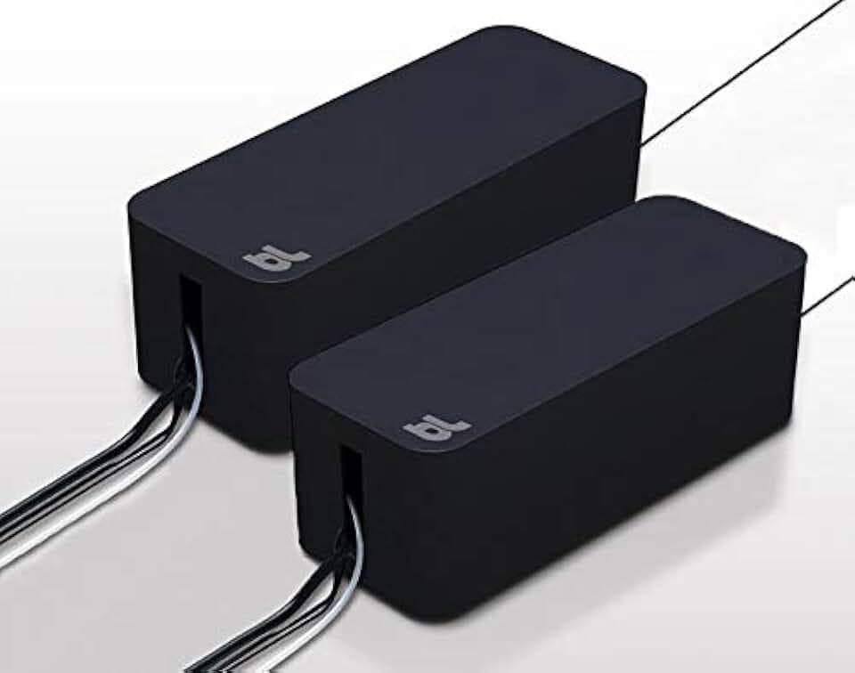 Bluelounge CableBox Cable and Cord Management System Includes Surge Protector (CableBox Mini | 2 Pack, Black)