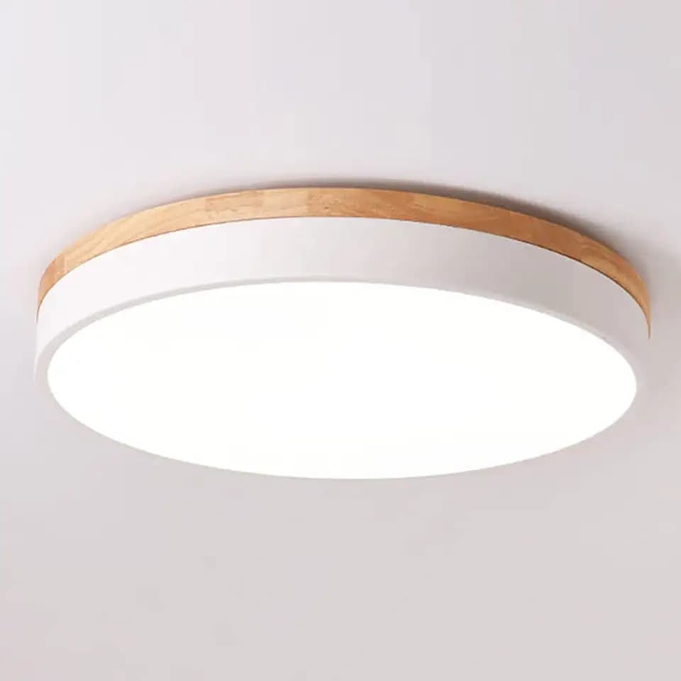 Yiisem Dimmable Wood LED Flush Mount Ceiling Light, White, 11.8 in