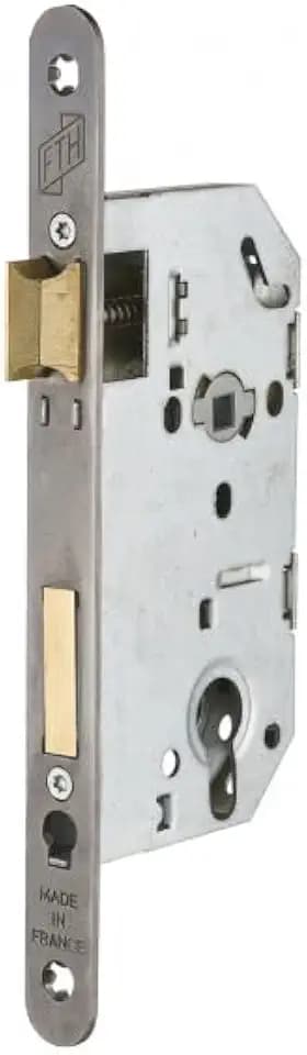 FTH Einsteckschlosskasten FTH SE 50 mit Rückruf der Halbdrehung durch Schlüssel, Achse 50 mm, Achsabstand 70 mm, Vierkant 7 mm, Stulp vernickelt, mattschwarz mit runden Enden
