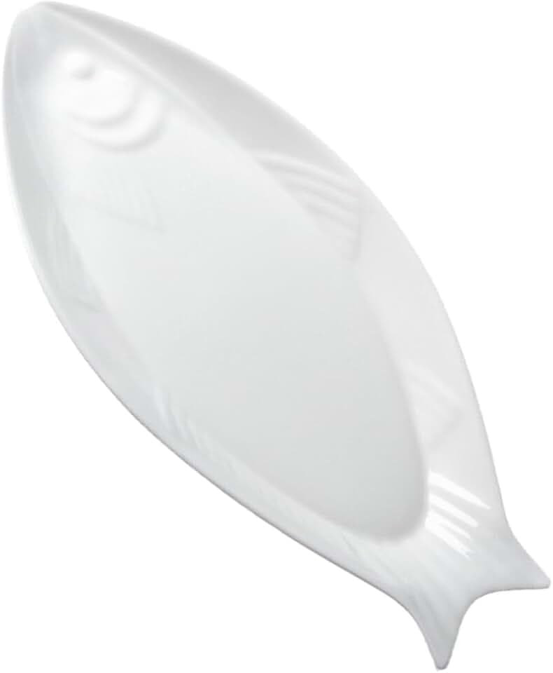 HEMOTON Fish Serving Platter, 18 Inch White Ceramic Oval Fish Plate