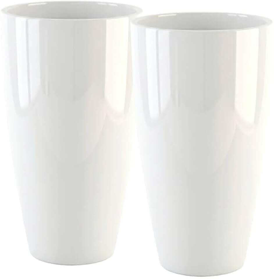 Sun-E Tall Planters for Outdoor Indoor Plants 2 Pack, 21-Inch Large Glossy White Planter, High Gloss Glazed Ceramic-Look Tall Pure White Flower Pots for Bright Entryway Modern Decor