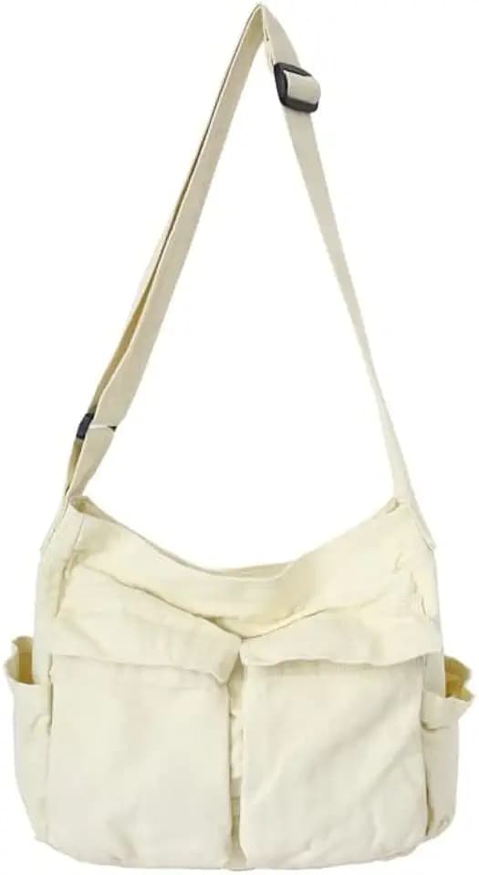 Canvas Messenger Bag Large Crossbody Bag with Multiple Pockets Canvas Shoulder Tote Bag for Women and Men