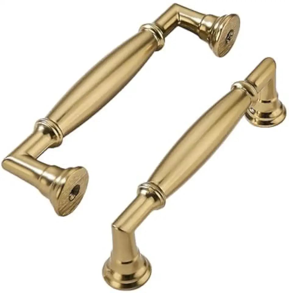 khtumeware 10 Pack 3-3/4 Inch(96mm) Brushed Brass Cabinet Pulls Heavy Duty Solid Warm Brass Cabinet Handles Kitchen Brushed Gold Cabinet Hardware for Cupboard Drawer Handles