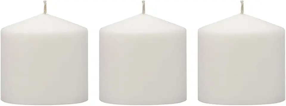 Stonebriar 3 Pack Tall 3 x 3 Inch 18 Hour Long Burning Unscented White Wax Pillar Candles