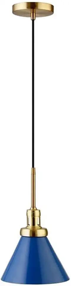 Zeno 8.5" Wide Pendant with Metal Shade in Blue/Brass/Blue