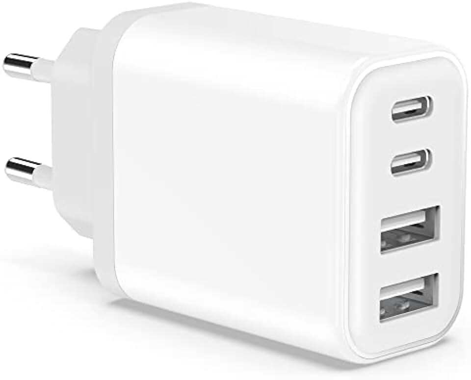 USB-Ladegerät, 40 W, USB-C-Stecker, Ladegerät für Handy, Schnellladung, Ersatz für 15 14 13 12 11 Pro Max SE 2020 XS X 8 7 6, iPad, 4 USB-Anschlüsse, Wandadapterkopf