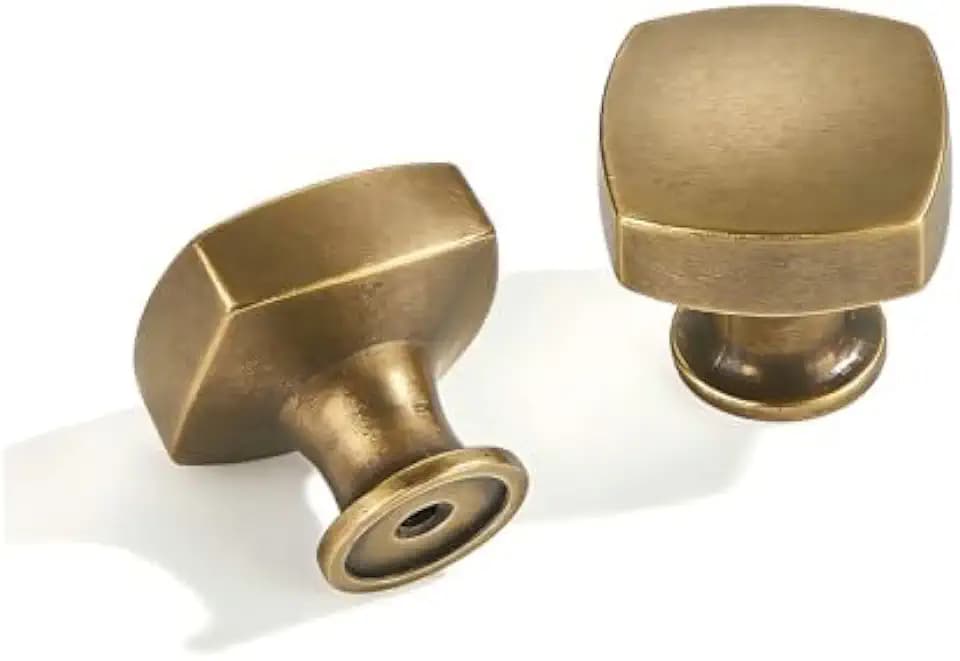 10 Pack 1-1/4 inch Antique Brass Knobs Cabinet Pulls Modern Design Square Bifold Closet Door Knobs,Kitchen Hardware Cabinet Kitchen Knobs