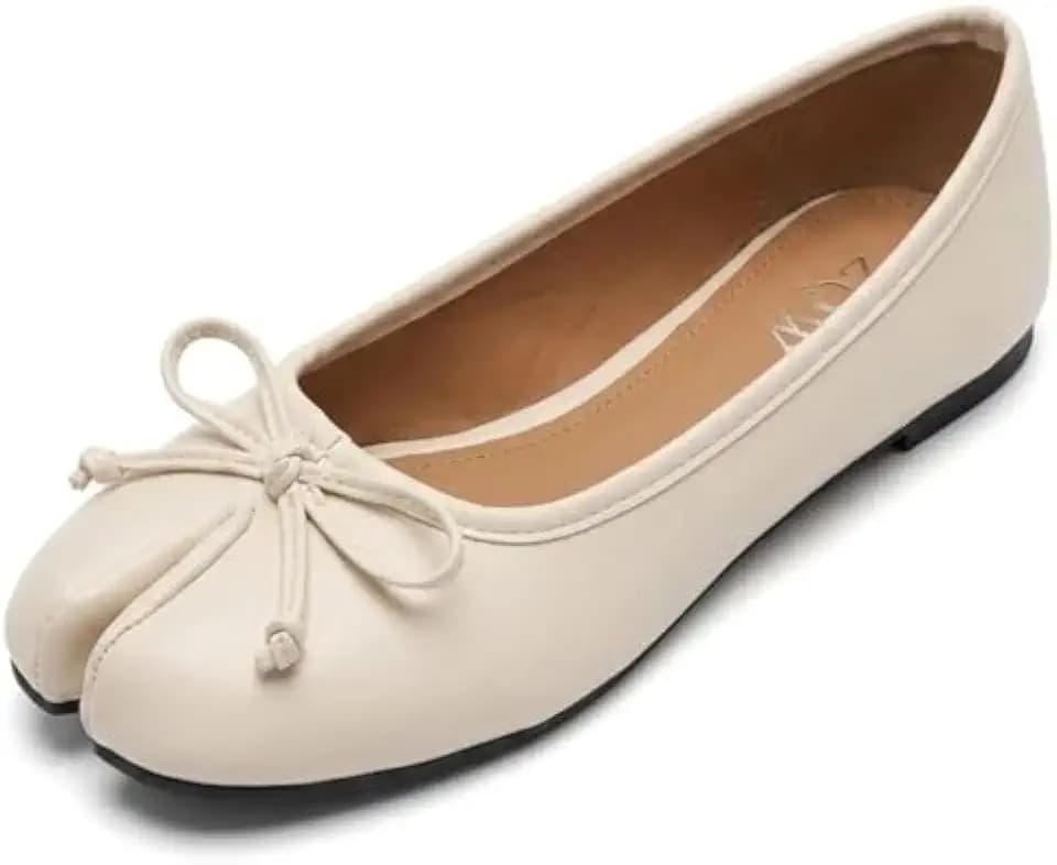 ZQW Women’s Tabi Shoes Split Toe Wide Width Ballet Flats Bow Decor Wrinkled Metallic Lightweight Comfortable Dressy Casual Daily Walking Shoes