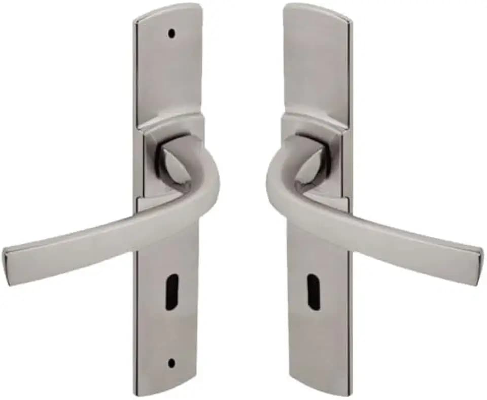 Vachette Türgriff-Set auf großer Muze-Platte – Schlüssel-Version L, Schlafzimmertür, Bürotür – Abstand 195 mm – einfaches Befestigungssystem – robustes Zamak – Platin-Finish
