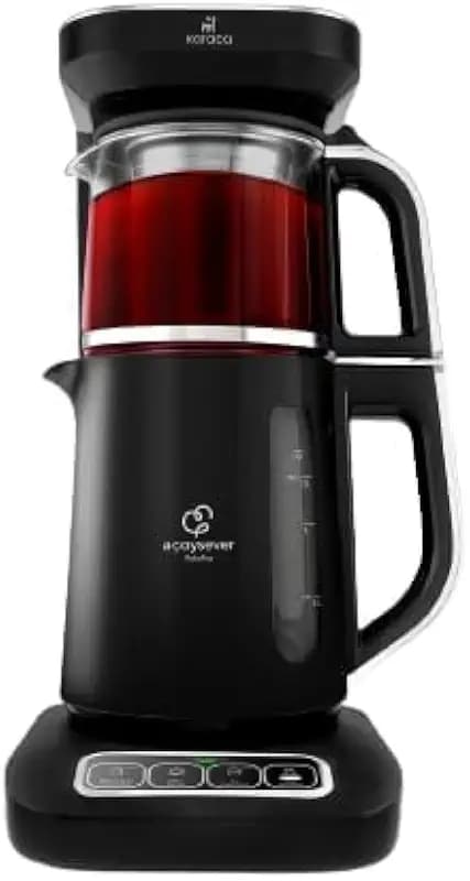 Karaca Çaysever Robotea Pro 4-in-1 Automatischer Glas-Teekocher, Wasserkocher & Kaffeemaschine, 2500W, Chrom - Mit Babynahrungswasser-Funktion, Frischeanzeige & Sprachhinweisen