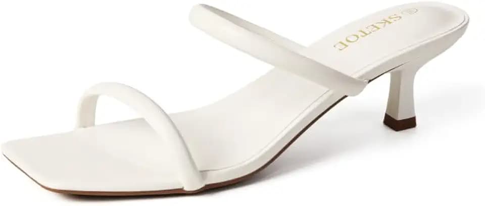Kitten Heels for Women Two-Strap Open Toe Sandals Square Toe Heels