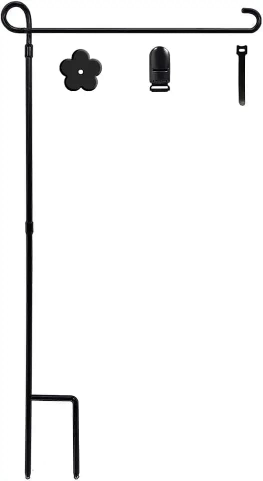 YEAHOME Garden Flag Holder Stand, 6mm Weather-Proof Yard Flag Pole Black Metal Powder-Coated Flagpole with Tiger Clip and Rubber Stopper for Garden Flags Outdoor Decoration