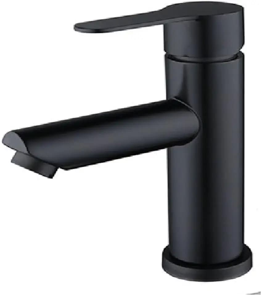 Waschbeckenarmatur, Edelstahl, Warm-Kalt-Mischbatterie, Einhebelarmatur, Deckmontage, Waschtischmischer, Wasserfall, Waschbeckenarmatur, Schwarz