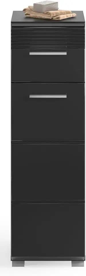 xonox.home - Standschrank Linus 30x79x31 cm in schwarz und schwarz Hochglanz - Kommode Badezimmerschrank - platzsparend und praktisch