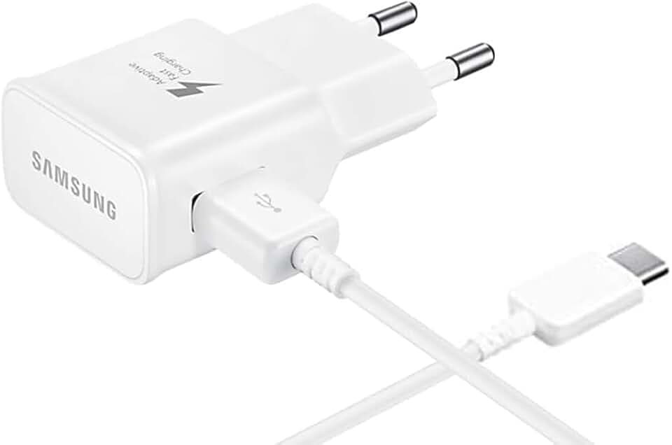Schnellladegerät mit Typ-C-Kabel, kompatibel mit Samsung, Wandladegerät für Galaxy S10, S10+, S10e, S9, S9+ (EPTA200 + DR140 B W) (Ladegerät + USB-C-Kabel), Weiß
