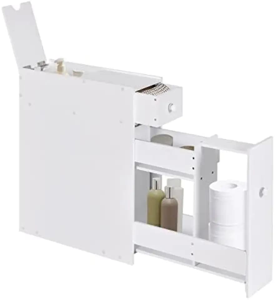 FANTASK Nischenschrank mit Schubladen, schmaler Nischenregal aus Holz, Badschrank, Seitenschrank, Küchenschrank, Mehrzweckschrank, Weiß