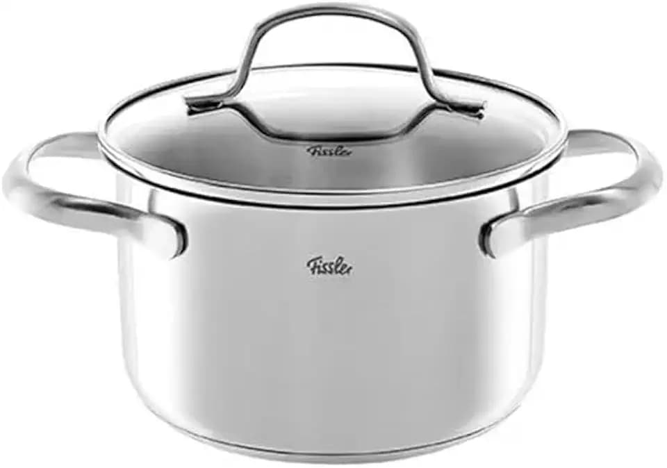 Fissler San Francisco Edelstahl-Kochtopf 16 cm (1,9 L) mit Glasdeckel – Edelstahl 18/10, Superthermic Boden, Messskala, Schüttrand, Induktion