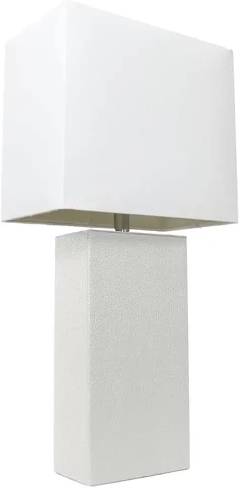 Elegant Designs LT1025-WHT Modern Leather Table Lamp with White Fabric Shade, White
