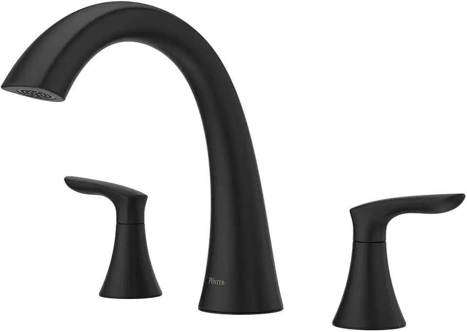 Pfister Weller Roman Tub Faucet 2-Handle 3-Hole Bathtub Filler with High Arc Spout Matte Black Finish All Metal Construction Transitional Style Valve Sold Separately RT65WRB