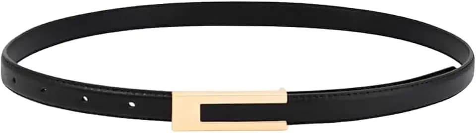 Skinny Leather Belts for Women, Ladies Thin Waist Belt for Dresses Jeans Pants with Gold Buckle