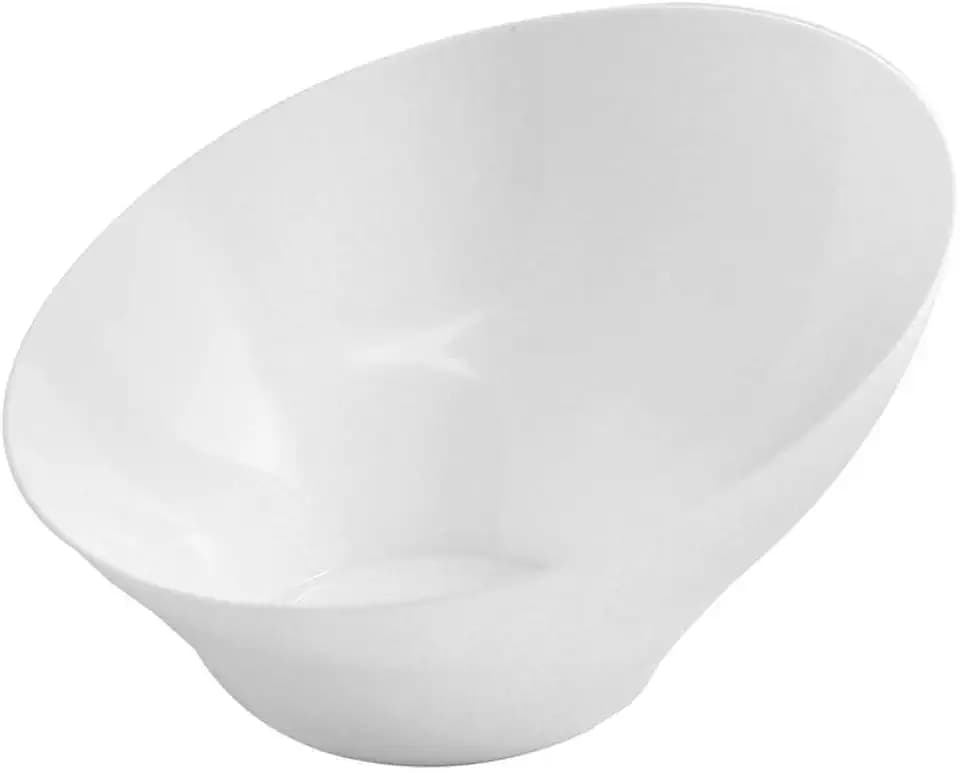 White Angled Angled Serving Bowls - Disposable Plastic Bowls, Bulk Case of 50 - Catering, Parties, Restaurant & Food Service