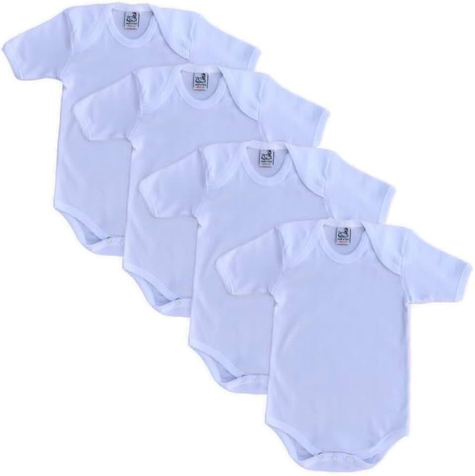 Made in Italy-4 Babybody mit kurzen Ärmeln aus warmer Baumwolle (weiß oder gemustert), Weiß 62