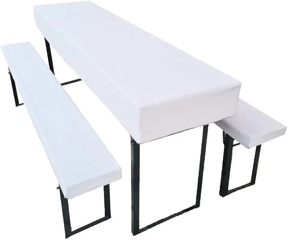 Bierzeltgarnitur Auflage (3er Set) aus 1x Tischdecke und 2X Bierbankhussen. Größe und Farben wählbar. (110 x 60 cm, Weiß)