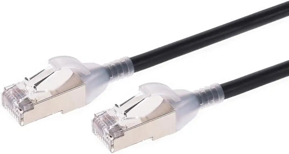 Monoprice Cat6A Ethernet Patch Cable - Component Level, Snagless, Double Shielded (S/FTP) CM Pure Bare Copper, 30AWG, 10G, 7 Feet, Black - SlimRun Series