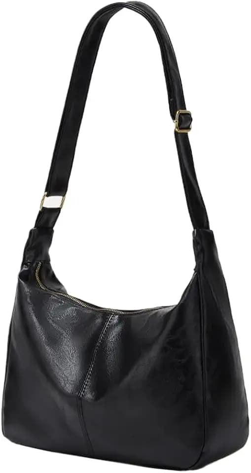 Brown Shoulder Bag for Women,Brown Leather Purse Slouchy Hobo Bags Everyday Purse Daily Commuting Bag with Zipper