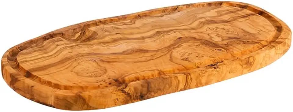APS 1021 Servierbrett "OLIVE", 34,5 x 18,5 cm, Höhe 2 cm, mit Saftrille, Olivenholz, naturbedingte Abweichung in Form, Maserung und Größe