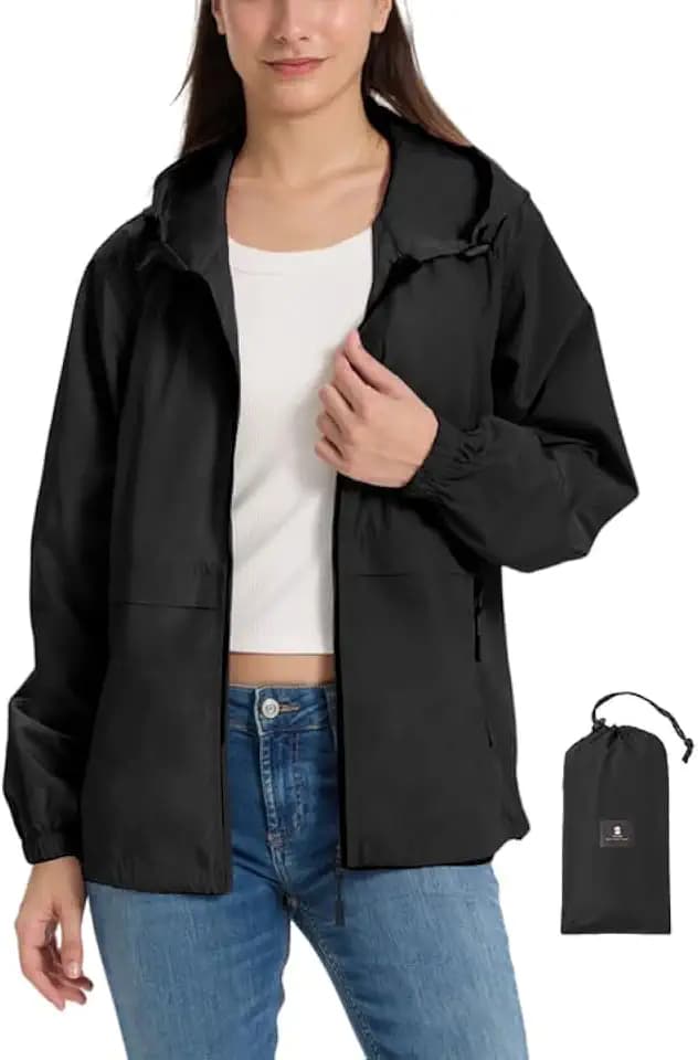SaphiRose Lightweight Rain Jacket Women Waterproof Raincoat Packable