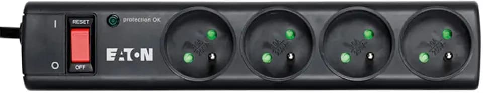 Eaton Protection Strip 4 FR – Steckdosenleiste/Überspannungsschutz – 4 Steckdosen FR – Schwarz (PS4F)